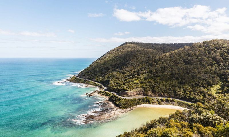 Bird's eye view of Great Ocean Road from Teddy's Lookout, Lorne