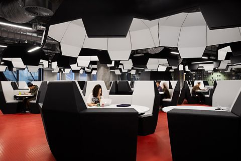 Students in library study space