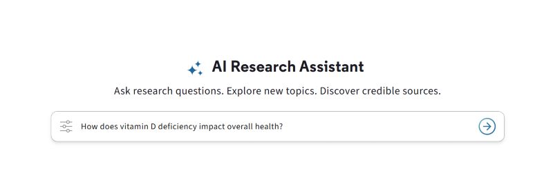 Instructions: Ask research questions. Explore new topics. Discover credible sources. The search in the tool reads: How does vitamin D deficiency impact overall health?