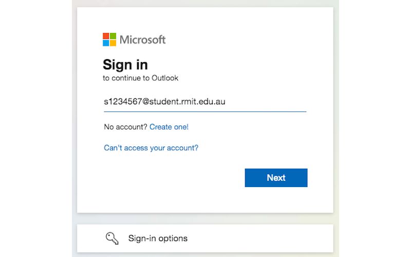 Screenshot of the Microsoft login screen