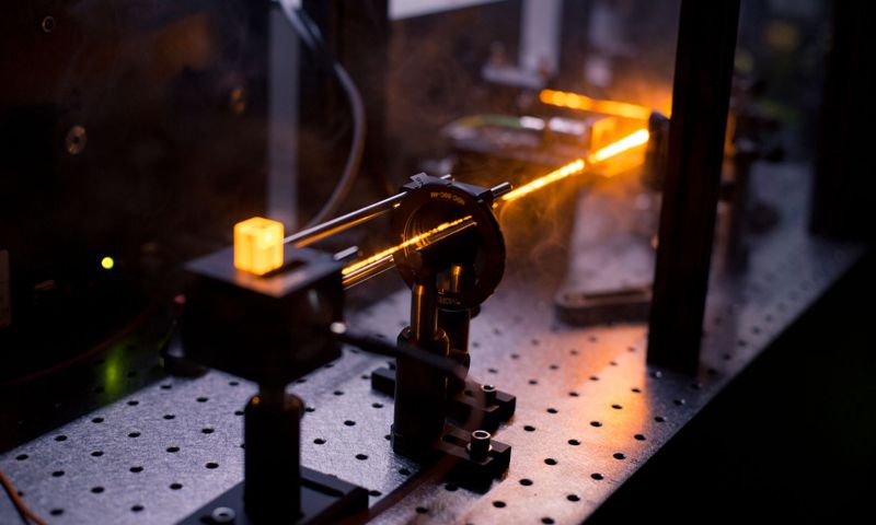 A laser interaction with diamond materials in the ARC Centre of Excellence for Nanoscale BioPhotonics laboratories at RMIT University. Photo: RMIT University