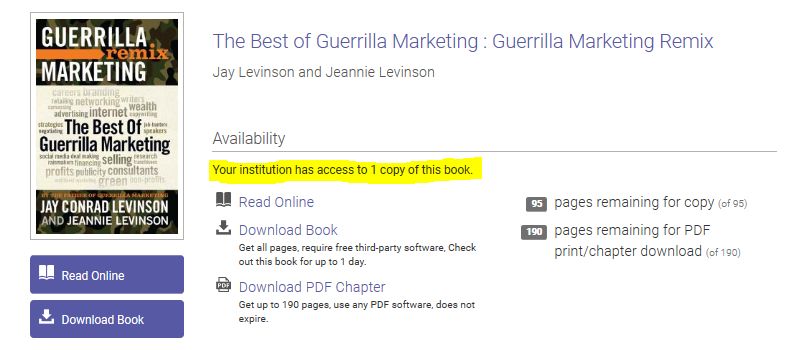 The Availability statement in a ProQuest e-Book record indicates how many copies can be accessed concurrently
