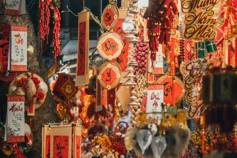 Tet lunar new year market in Vietnam