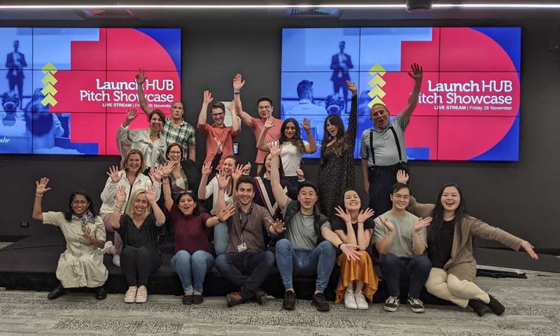 A group photo of people at the LaunchHub Pitch Showcase