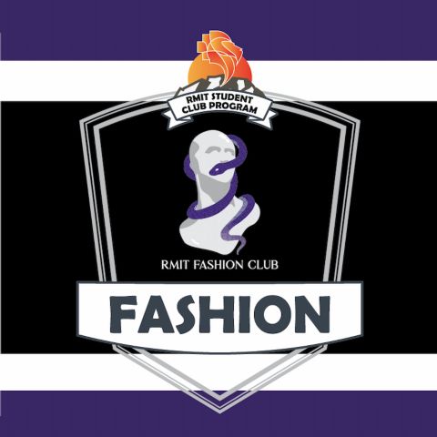 Fashion Club logo with snake crawling around a head statue 