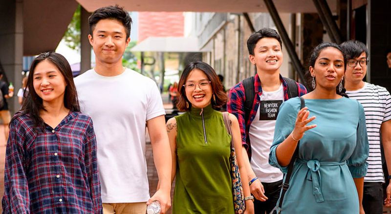 Students walking on campus