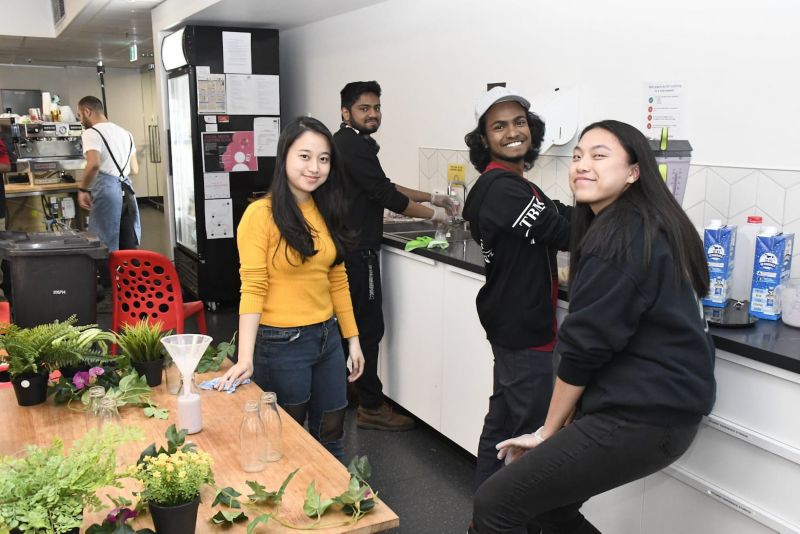 Students in a kitchen