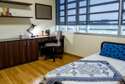 A corner of the bedroom in RMIT's residential centre