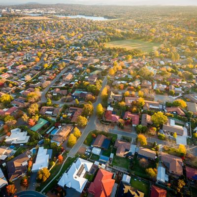 Typical Australian suburb from above in autumn