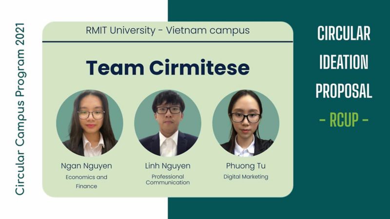 Images of team The Cirmitese including, Ngan Nguyen; Economics and finance, Linh Nguyen; professional communication and Phuong Tu; Digital marketing.