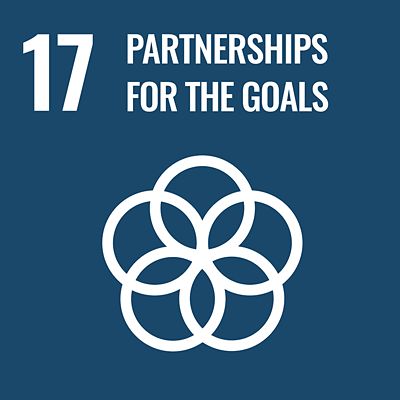 the phrase 17 partnerships for the goals in white on a blue background