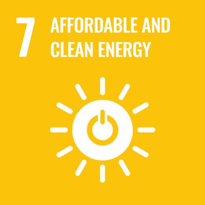 the phrase 7 affordable and clean energy in white on a yellow background