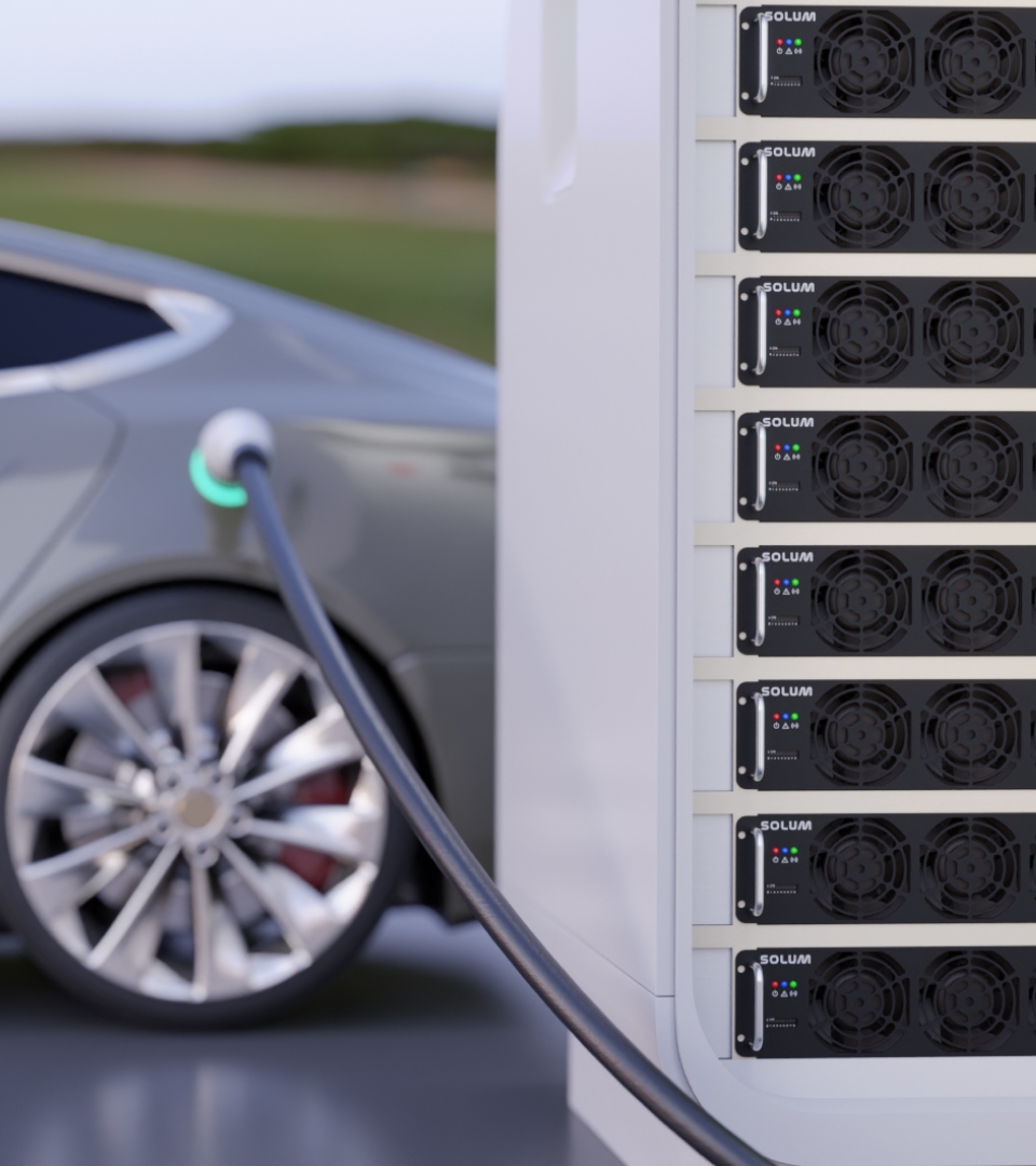 An electric vehicle being charged using an EV charging module