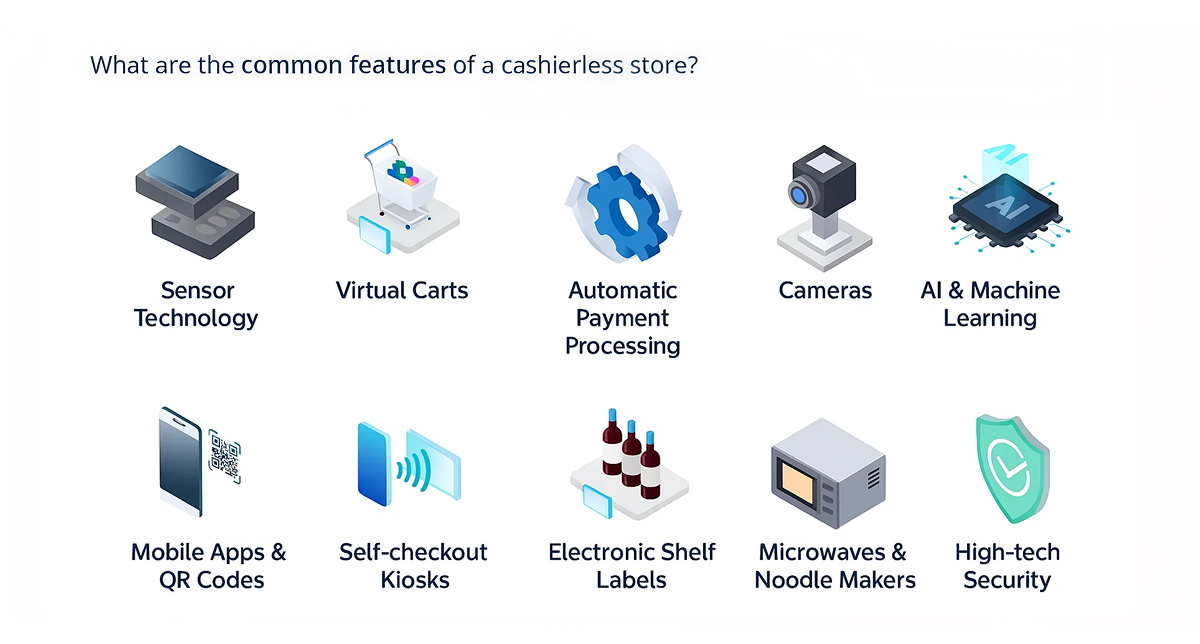 Features: sensors, cameras, AI, kiosks.