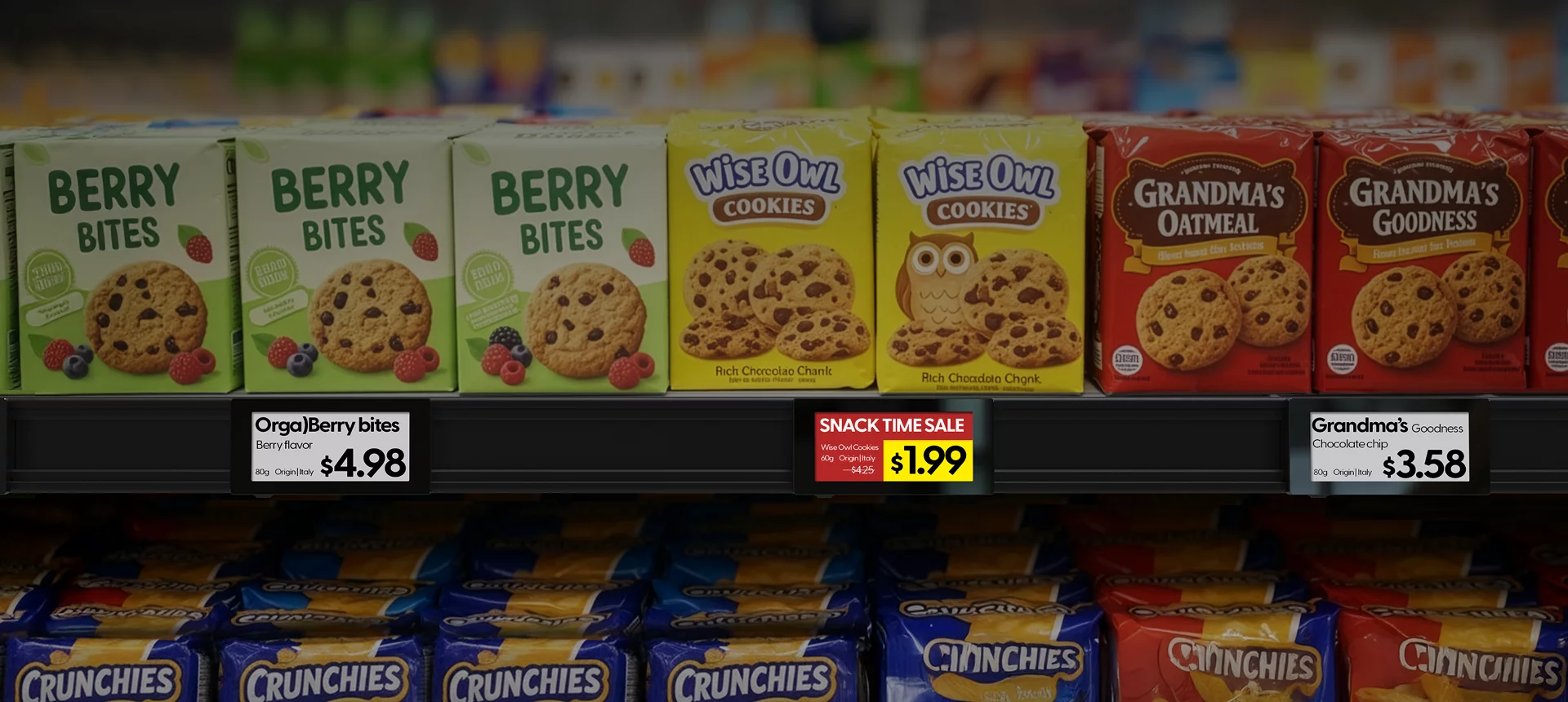 Solum electronic shelf labels updating in real time on a retail display