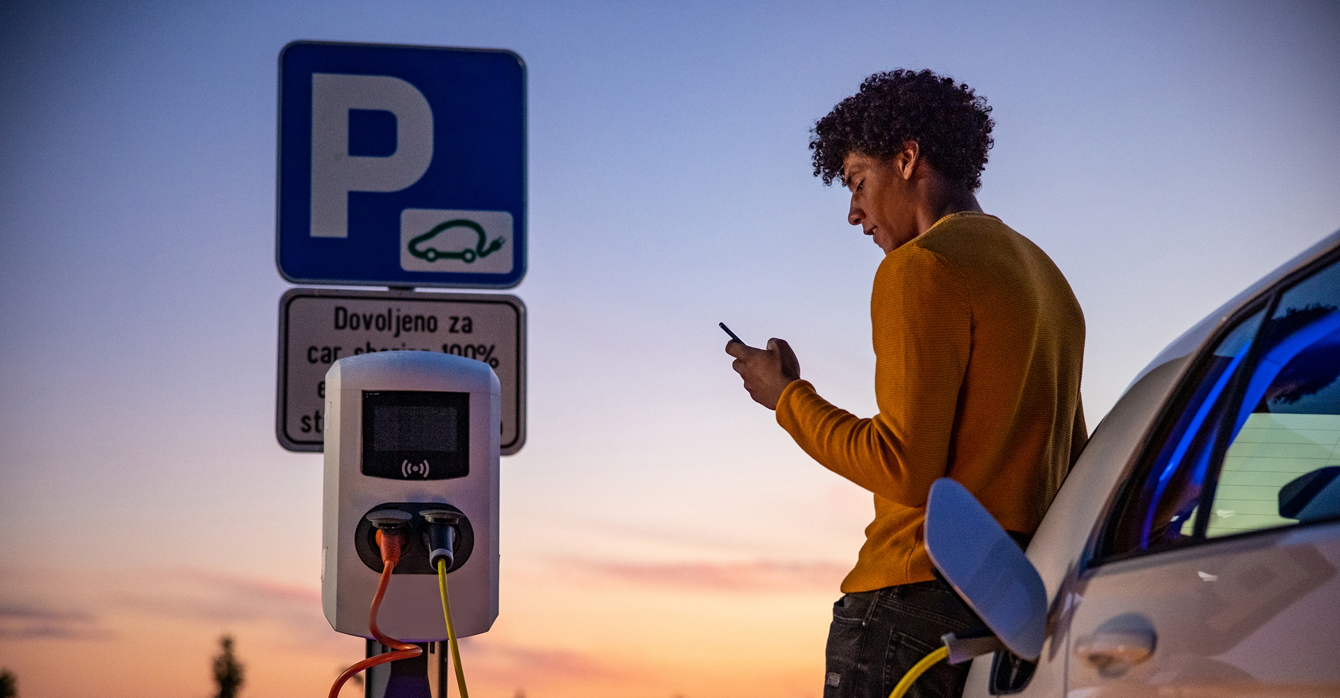 Charging an electric car.