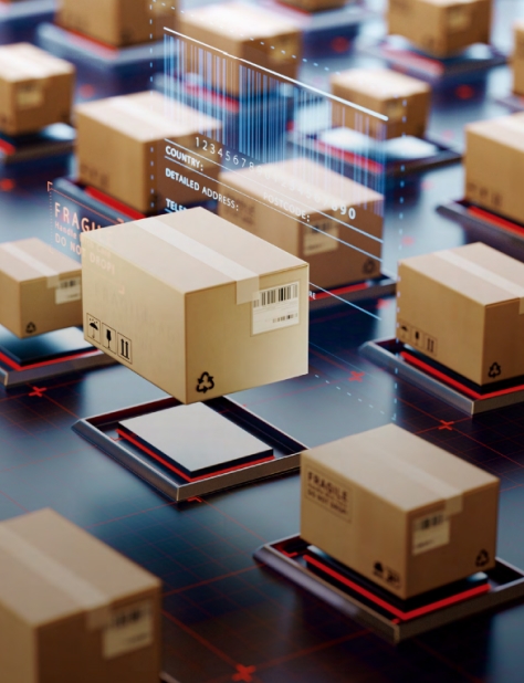 Smart warehouse scanning parcels with digital barcodes