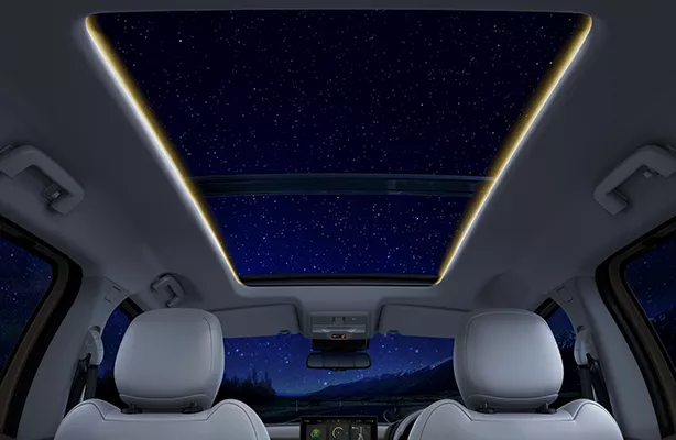 Voice Assisted Panoramic Sunroof with Mood Lighting