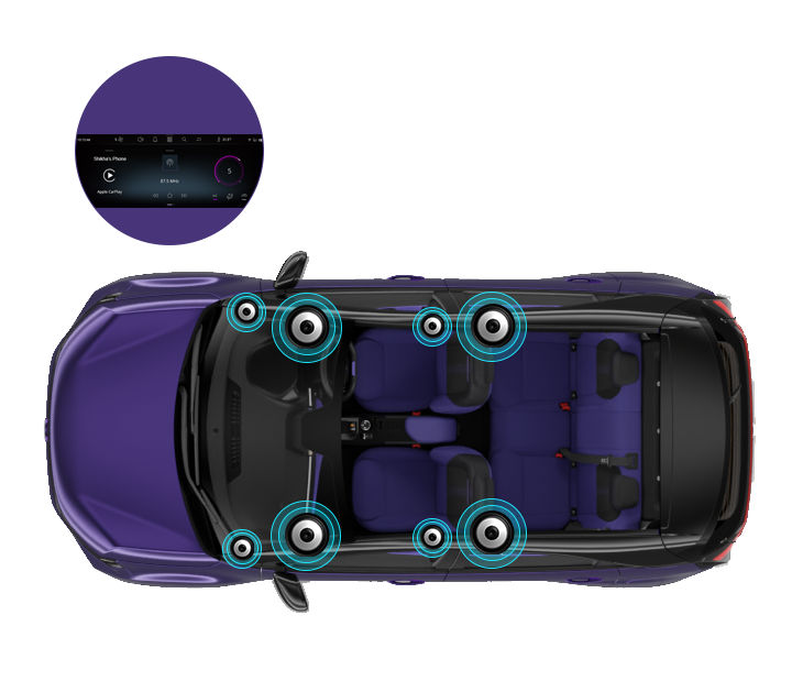26.03 cm touchscreen infotainment by HARMANTMwith wireless Apple CarPlayTM & Android AutoTM with 4 speakers and 4 tweeters