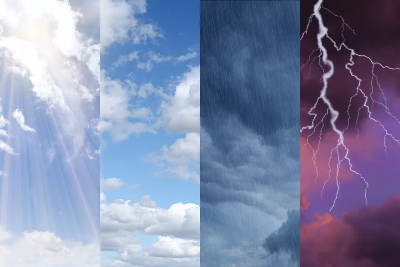 Forecast concept. Collage of photos with different weather conditions
