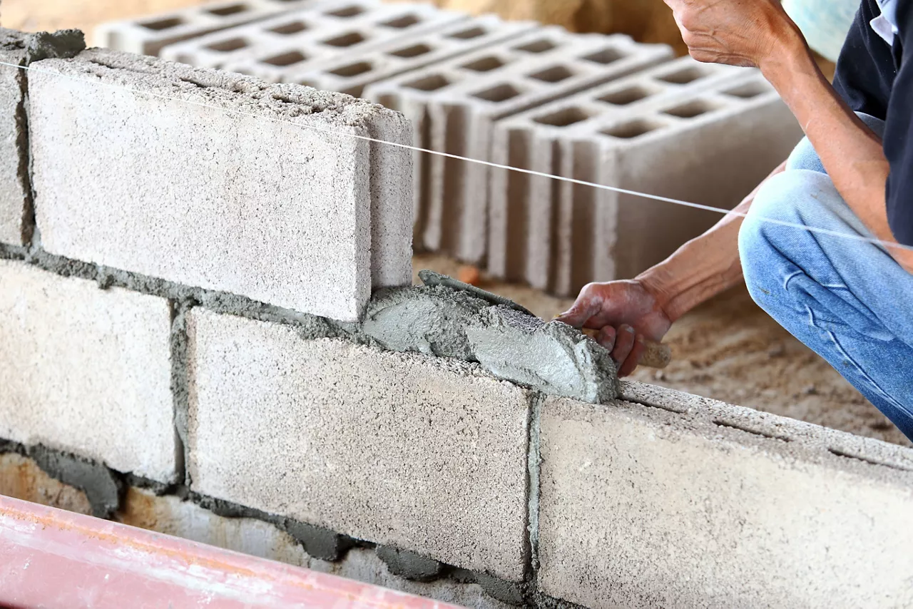Brick wall construction for house building 