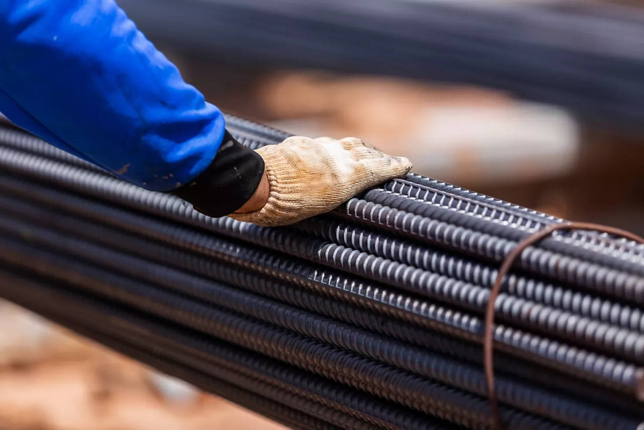 Industry outdoor building construction closeup steel bars in site