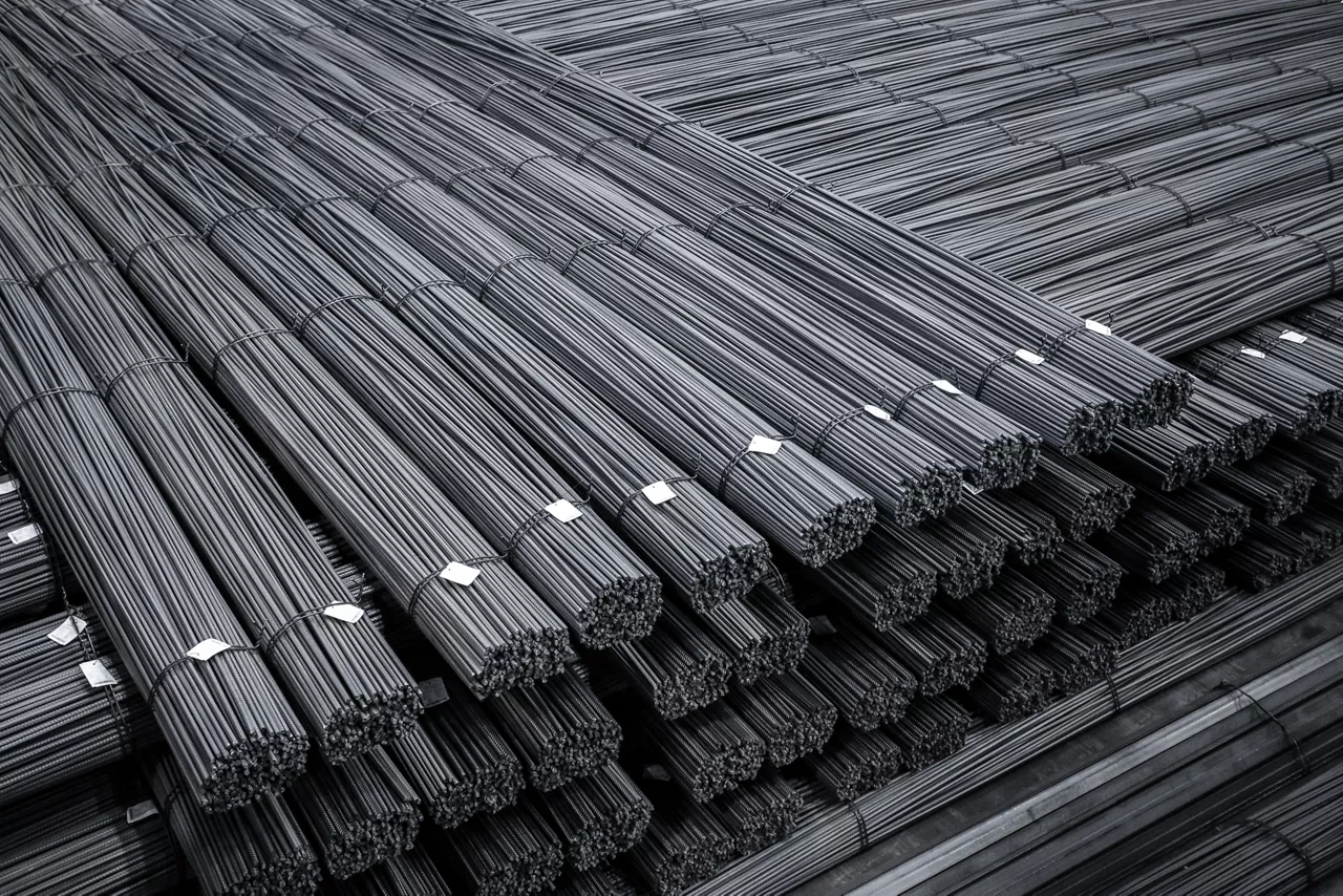 Bundle reinforcing bar. Steel reinforcement. Industrial background. Top view 
