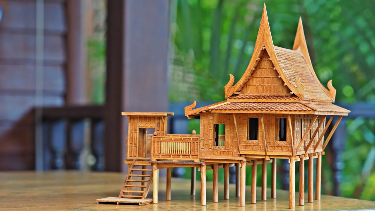 Thai teak wood house model