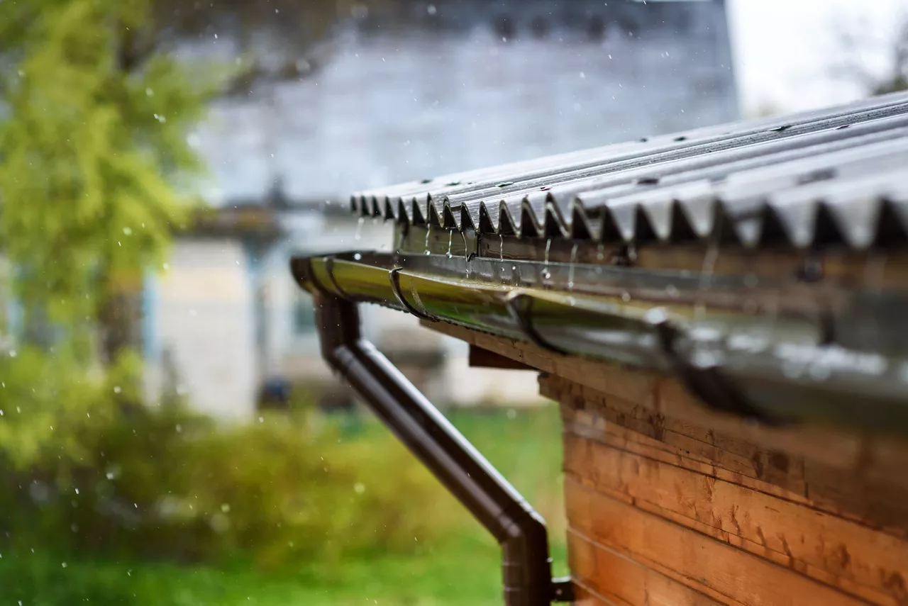 rain flows down from the roof