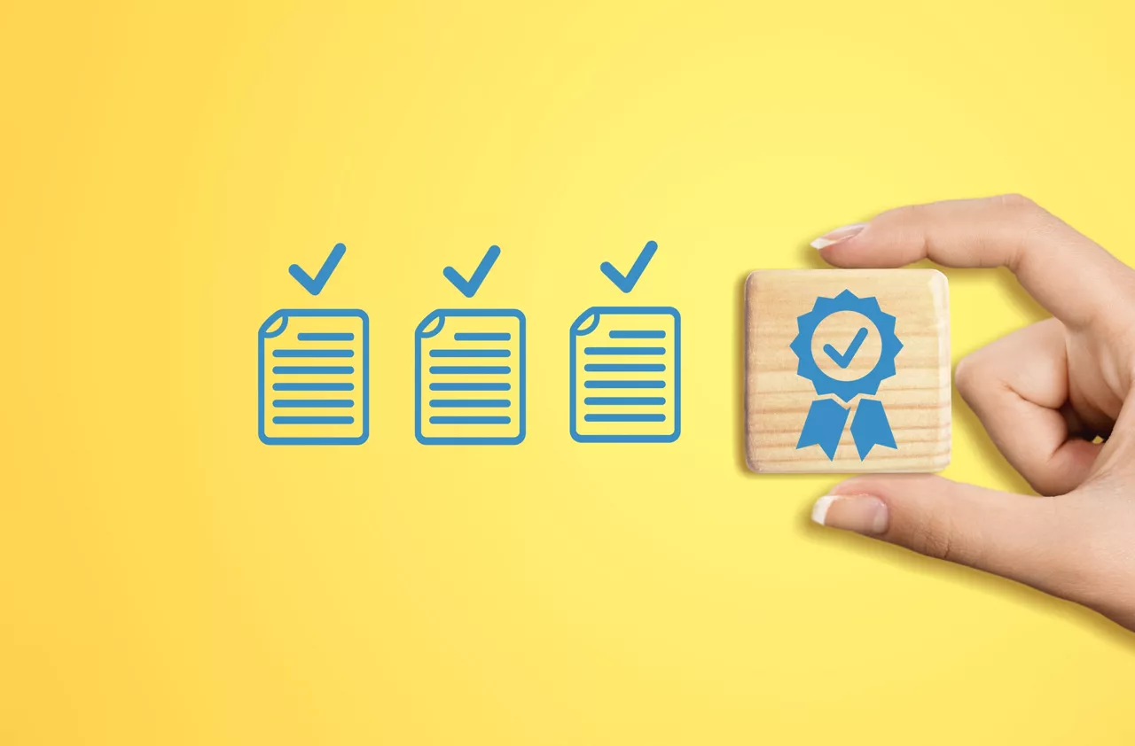 Quality Certificate with Checklist document in hand