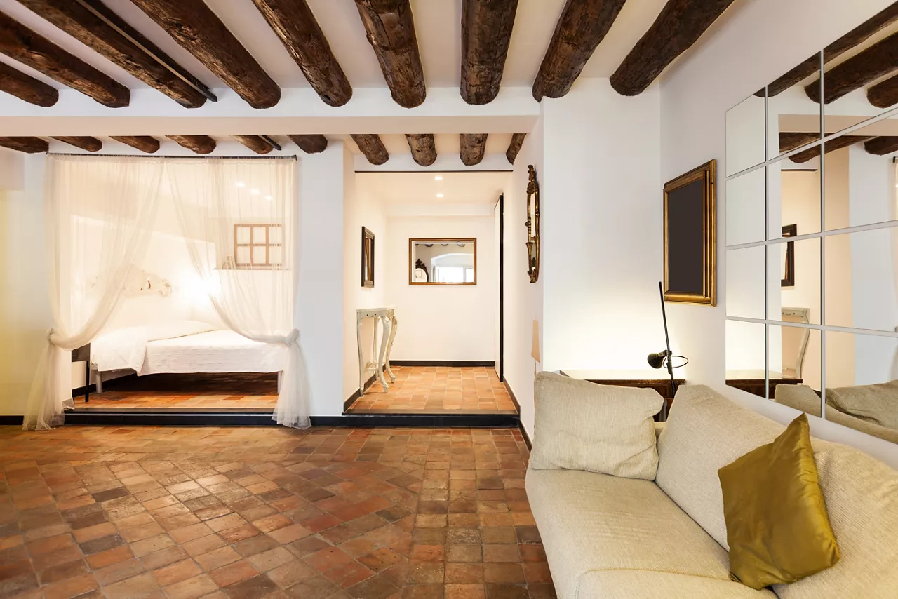 Beautiful apartment classic, interior, terracotta floor