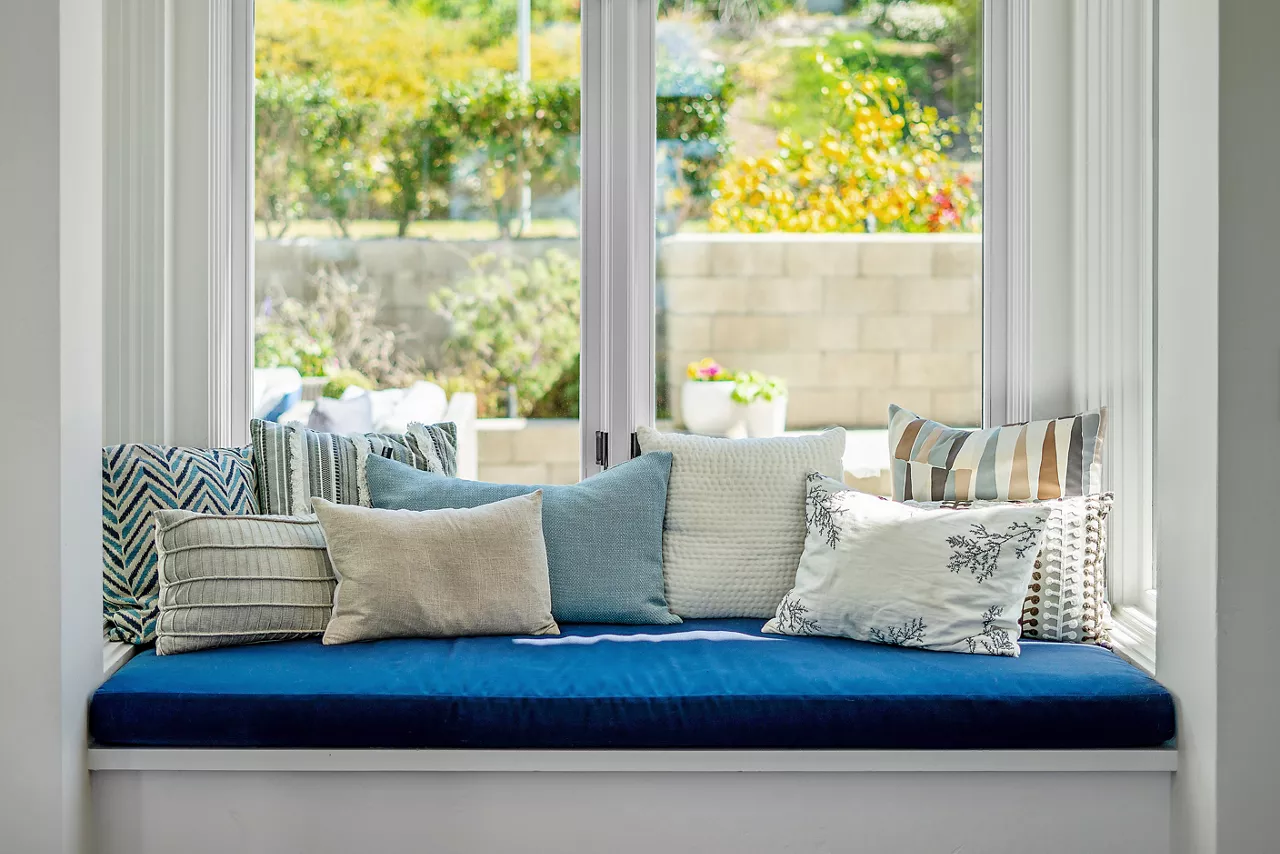 Bay Window with Blue and White Accents