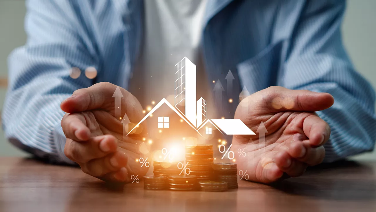 Real estate investment concept. Buy, own, and sell properties for profit. Cash flow, appreciation, tax advantages. Buy and sell houses and real estate online on a virtual screen. real estate market