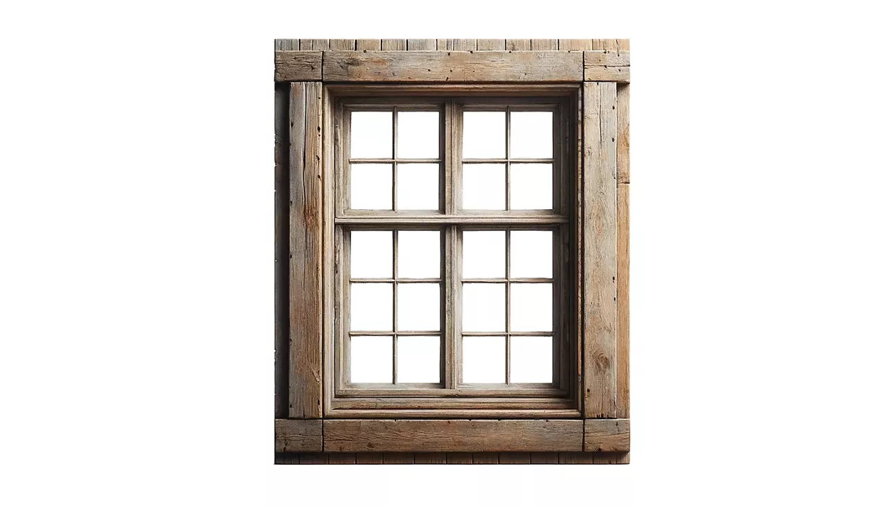 Old vintage wooden window isolated on white background