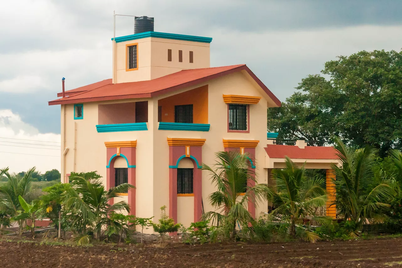 Colorful house in countryside in India
