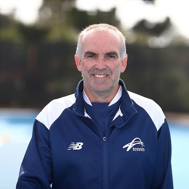 Brent Larkham on a tennis court