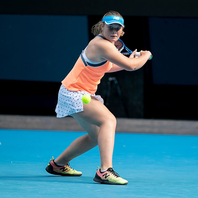 Charlotte Kempenaers takes a backhand shot