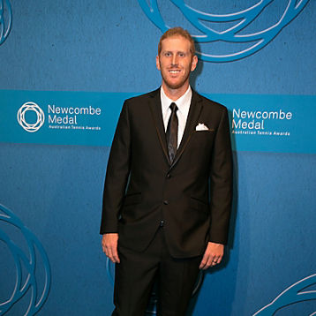 Chris Guccione poses at a tennis event