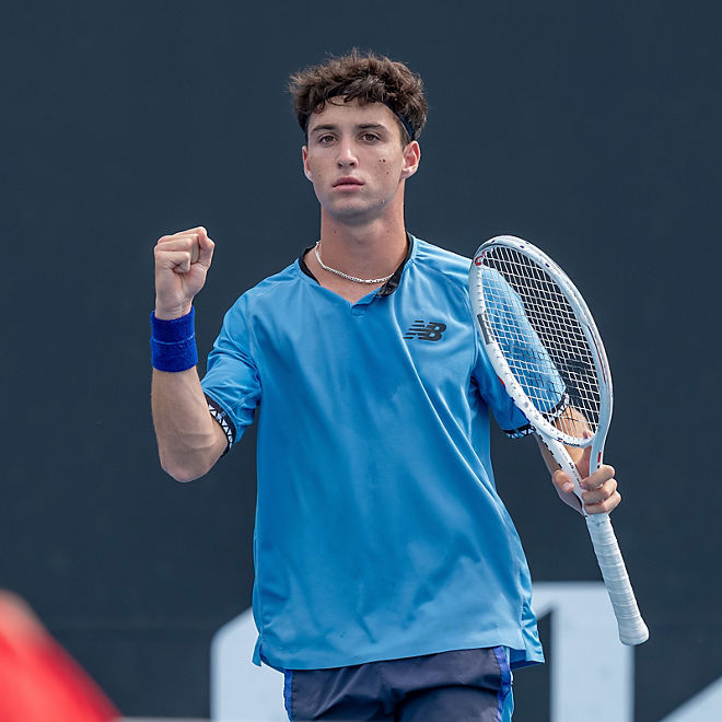 Jake Dembo celebrates a winning shot
