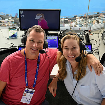 Joshua Eagle poses in the commentary box