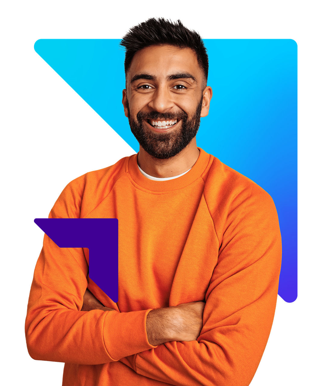 Man with beard in orange top with Equip Super arrows