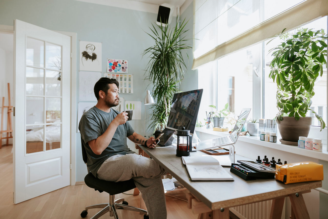 man in front of computer