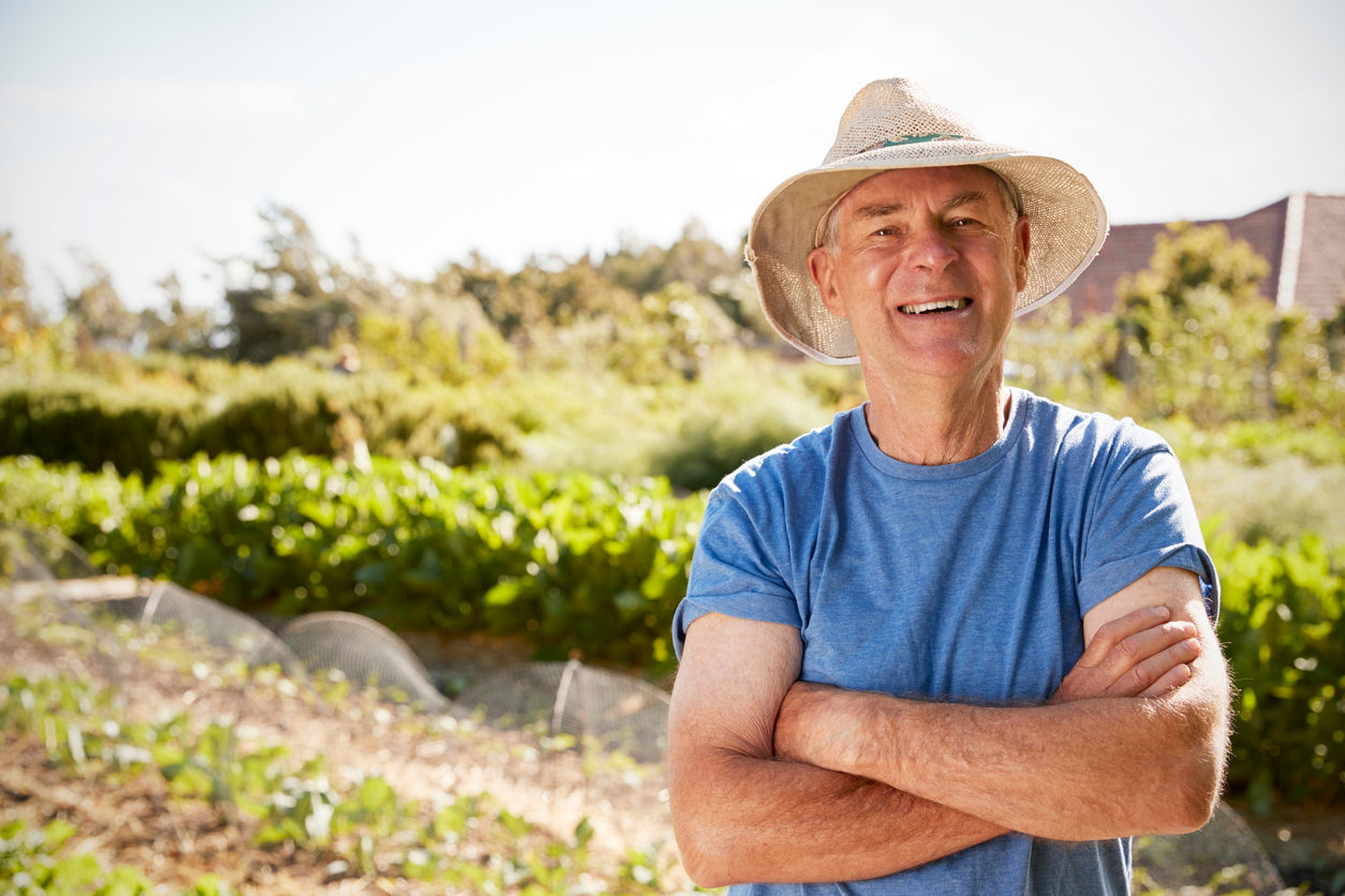 Portrait Of Mature Man Standing On Allotment