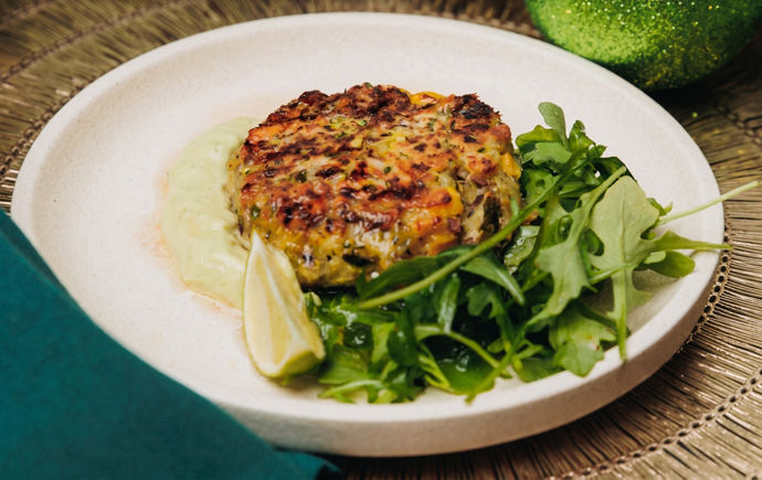 Courgette & Corn Fritters with Avocado Lime Crema