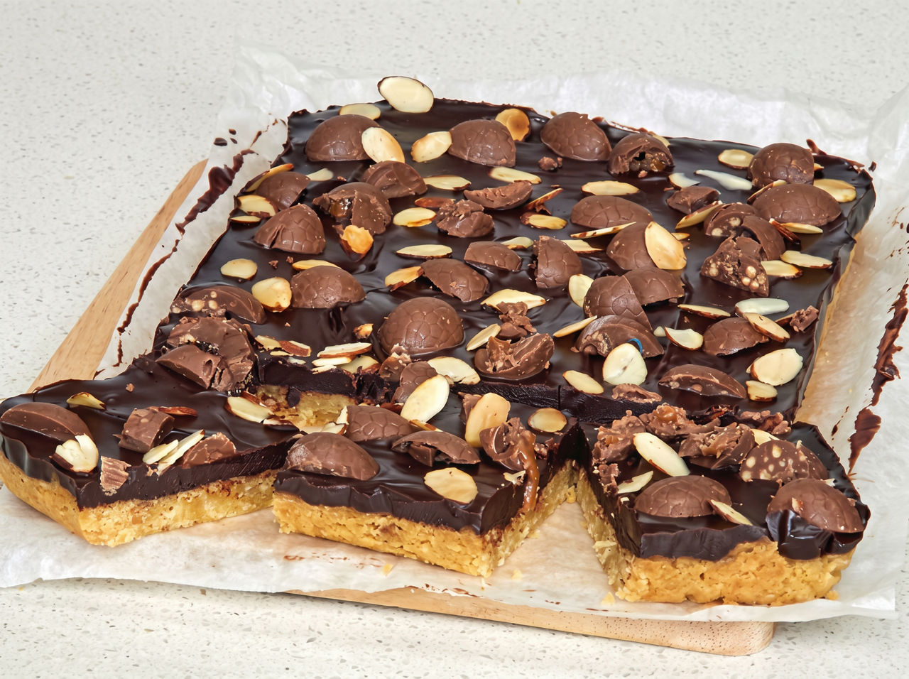 Easy Chocolate Slice with Caramel Easter Eggs