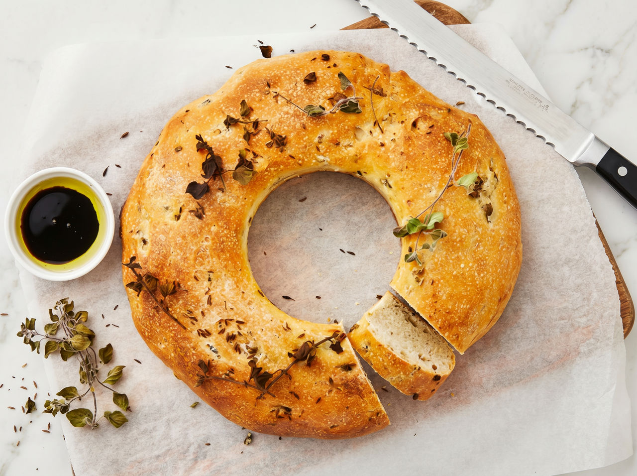 Green Olive, Cumin & Oregano Sourdough Ring