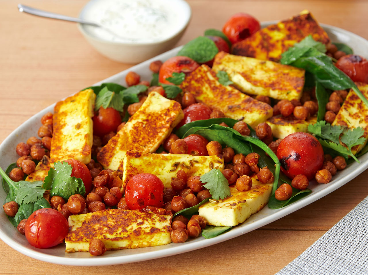 Grilled Haloumi Salad with Crispy Chickpeas