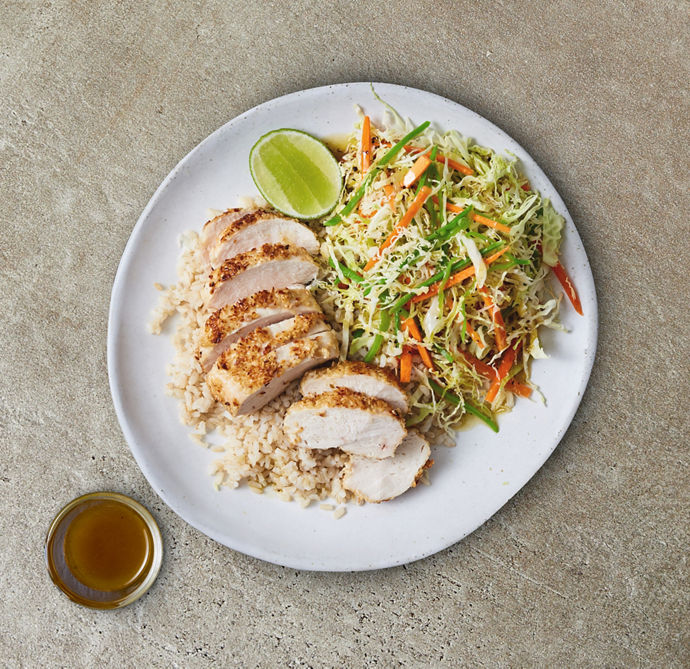 Healthier Sesame-Crusted Chicken with Slaw