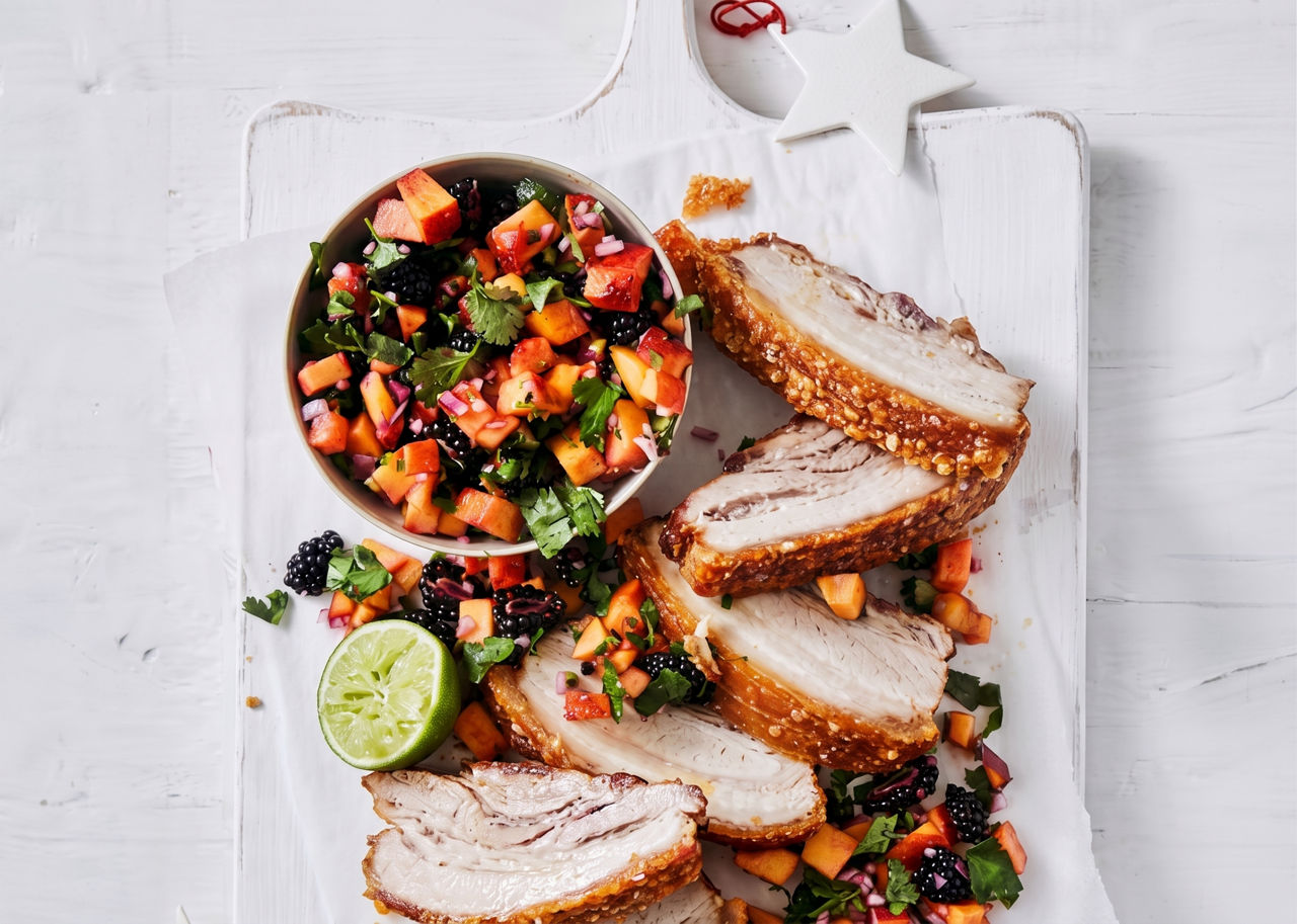 Pork Belly with Blackberry & Nectarine Salsa