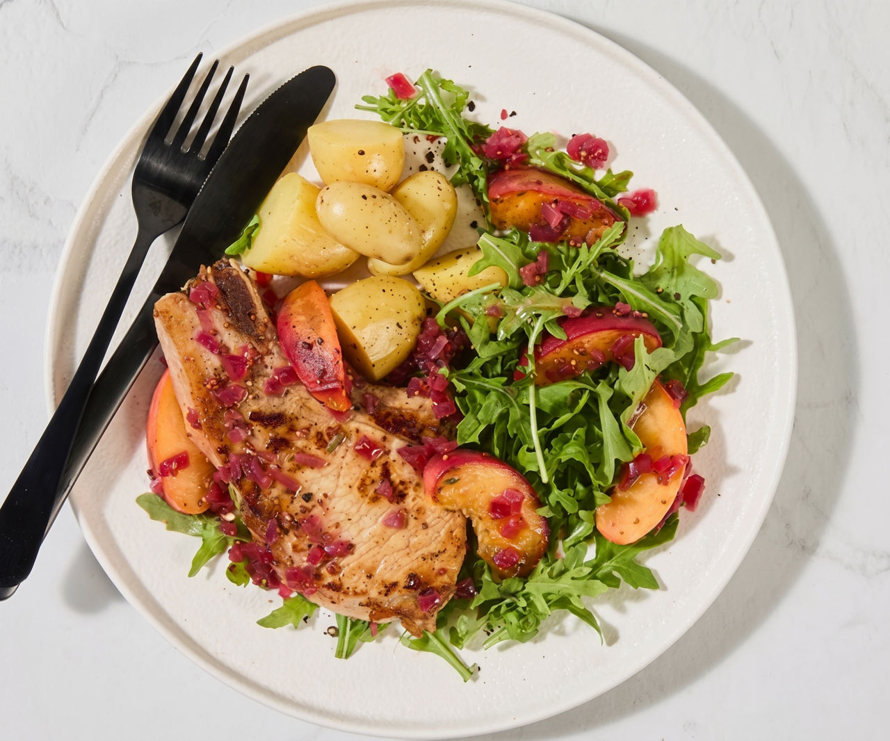 Pork Chops with Peach & Rosemary Sauce
